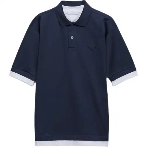 PRADA Polo Shirts Men's Blue Polo Collar Moderate Straight Fit
