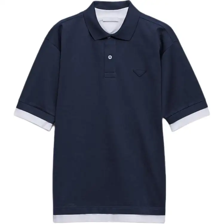 PRADA Polo Shirts Men's Blue Polo Collar Moderate Straight Fit