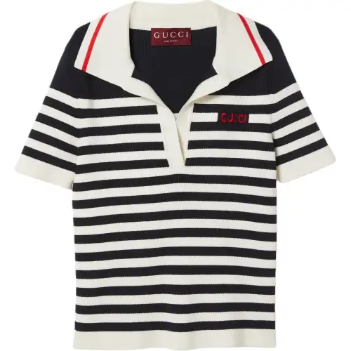 GUCCI Logo-intarsia Knitted Polo Top