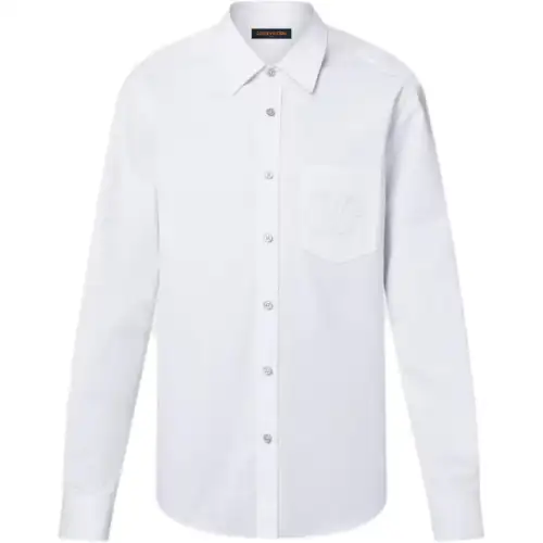 Lv Embossed Signature Long Sleeved Cotton Shirt