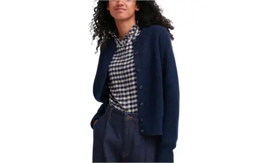 UNIQLO Knitwear Women's Navy Blue Crew Neck Moderate Cardigan
