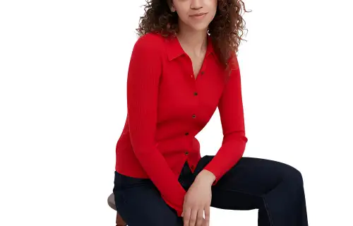 UNIQLO Knitwear Women's Agate Red Polo Collar Moderate Cardigan