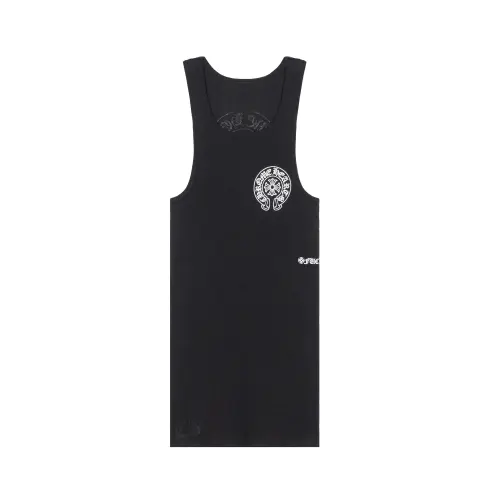 Chrome Hearts Black vest with a round collar sleevless for men and women, print