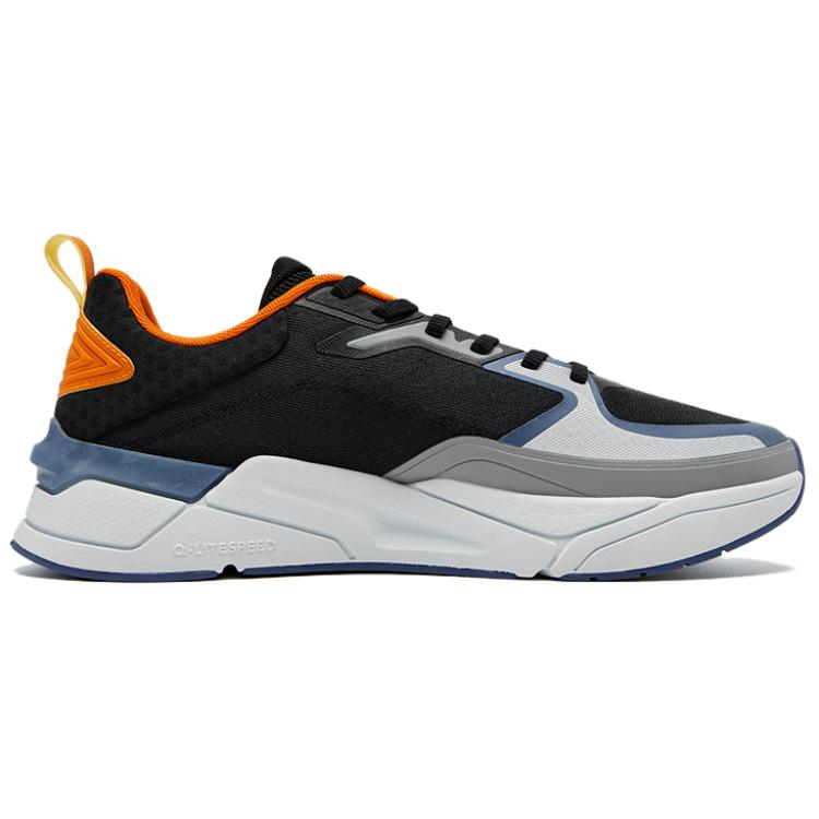QIAODAN Cushioning Lightweight Low top Casual Training Running Shoes Men’s Black Silver Orange