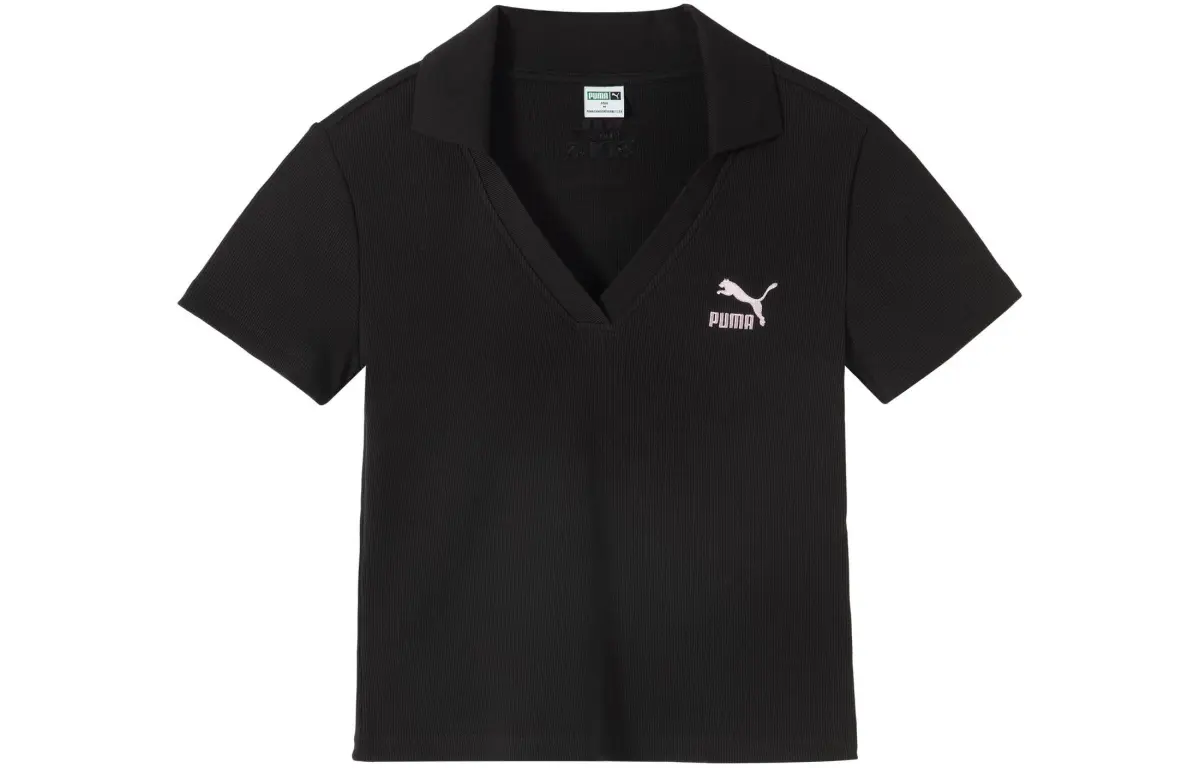 PUMA SWXP Summer Minimalist Style V Neck Polo Shirt SWXPDANCEMANIA Polo Shirt Women's Black