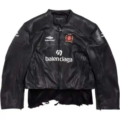Balenciaga Leather Jacket Loose Fit Men's Black