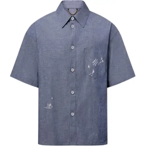 LOUIS VUITTON Embroidered Chambray Short Sleeved Shirt