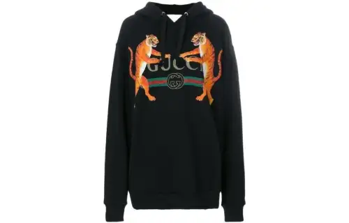 GUCCI Sweatshirts Women's Black Hooded Non Detachable Moderate Regular