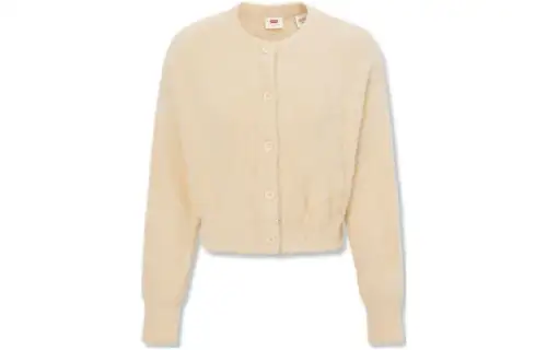 Levis Knitwear Women's Beige Crew Neck Moderate Cardigan
