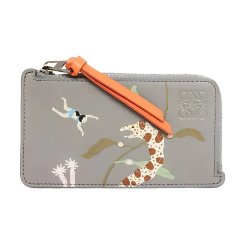 LOEWE Suna Fujita Collaboration Satin Calfskin Card Holder Men's Pearl Gray