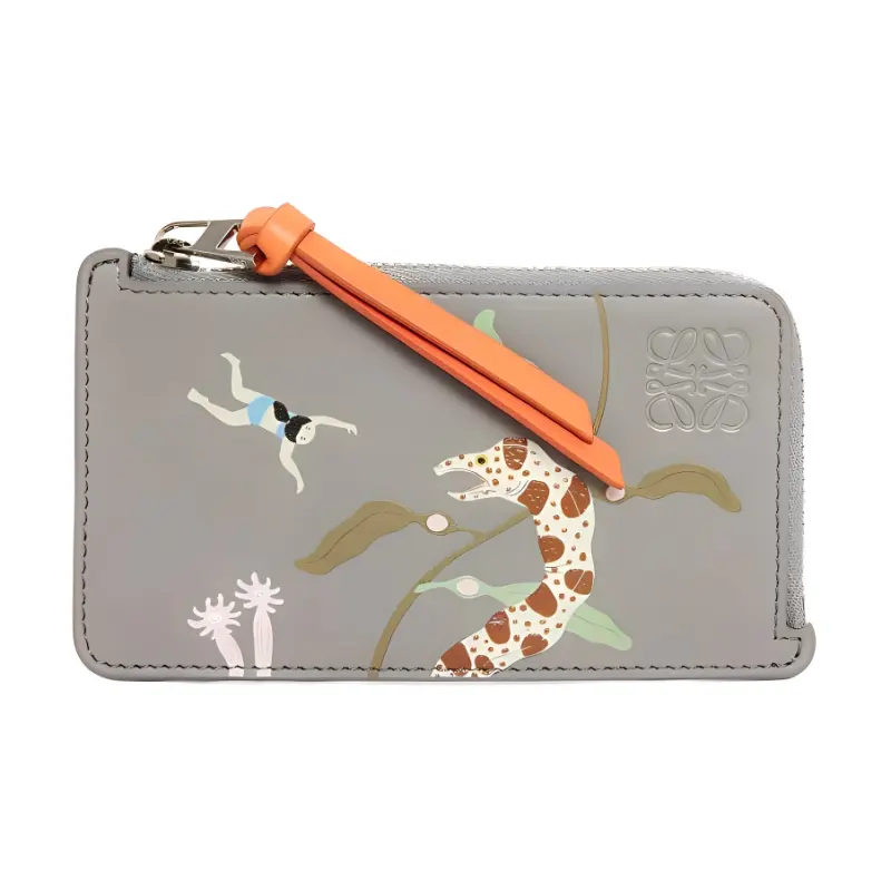 LOEWE Suna Fujita Collaboration Satin Calfskin Card Holder Men's Pearl Gray