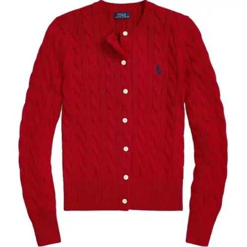 Polo Ralph Lauren Pony, long-sleeve with a round collar, knitted cardigan, red sweater, with embroidery, with your logo imprint, print, loose straight fit