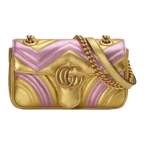 GUCCI GG Marmont Leather Shoulder Bag, Crossbody Bag Small Women's Gold/Pink