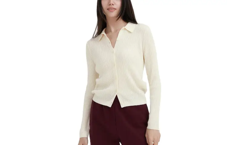 UNIQLO Knitwear Women's Ivory Polo Collar Moderate Cardigan