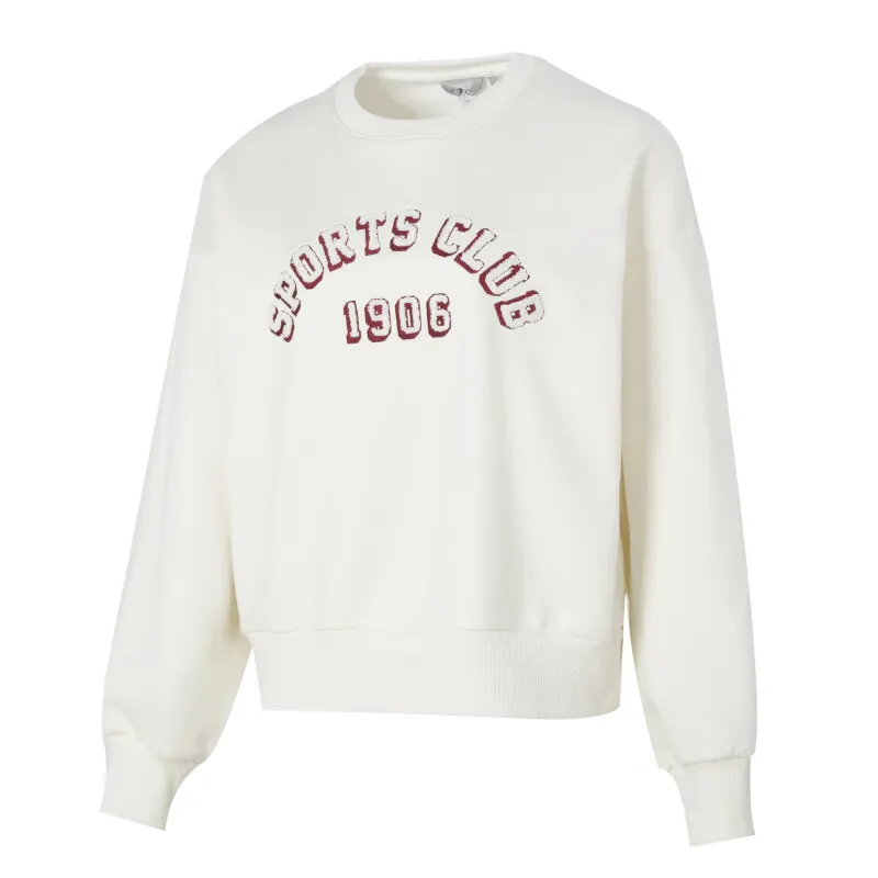 New Balance Letter Towel Embroidered Breathable Casual Loose Fit Thickened And Fleece Lined Sweatshirt Women's White