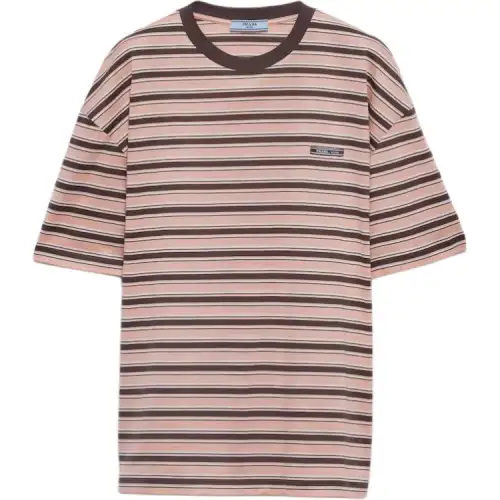 PRADA T Shirts Women's Peach Crew Neck Moderate Straight Fit