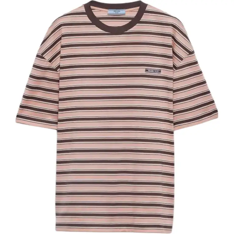 PRADA T Shirts Women's Peach Crew Neck Moderate Straight Fit