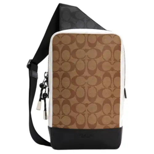 COACH Turner Canvas With Leather Waist Bag Chest Bag Small Men's Brown