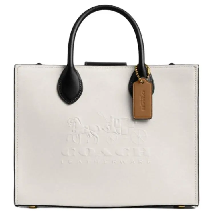 COACH Ace Cow Leather Tote Bag, Shopping Bag, Shoulder Bag, Crossbody Bag, Handbag Medium Women's White & Black