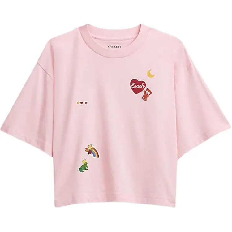 COACH SS24 Sticker Decorative Stickers & Labels Crew Neck Short Sleeved T Shirt Women's Pink