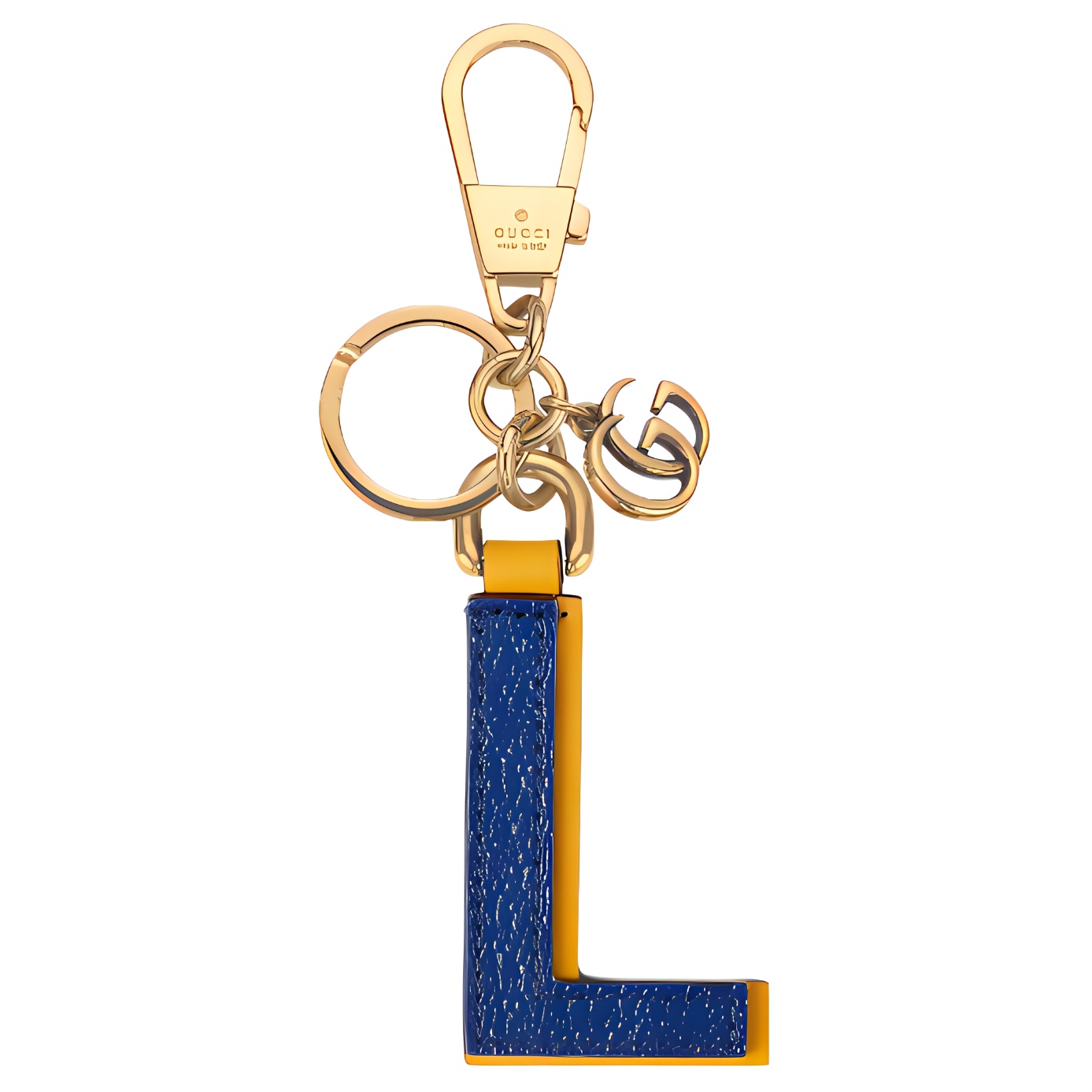 GUCCI Canvas With Leather Keychain Bag Accessory Unisex Dark Blue/Yellow