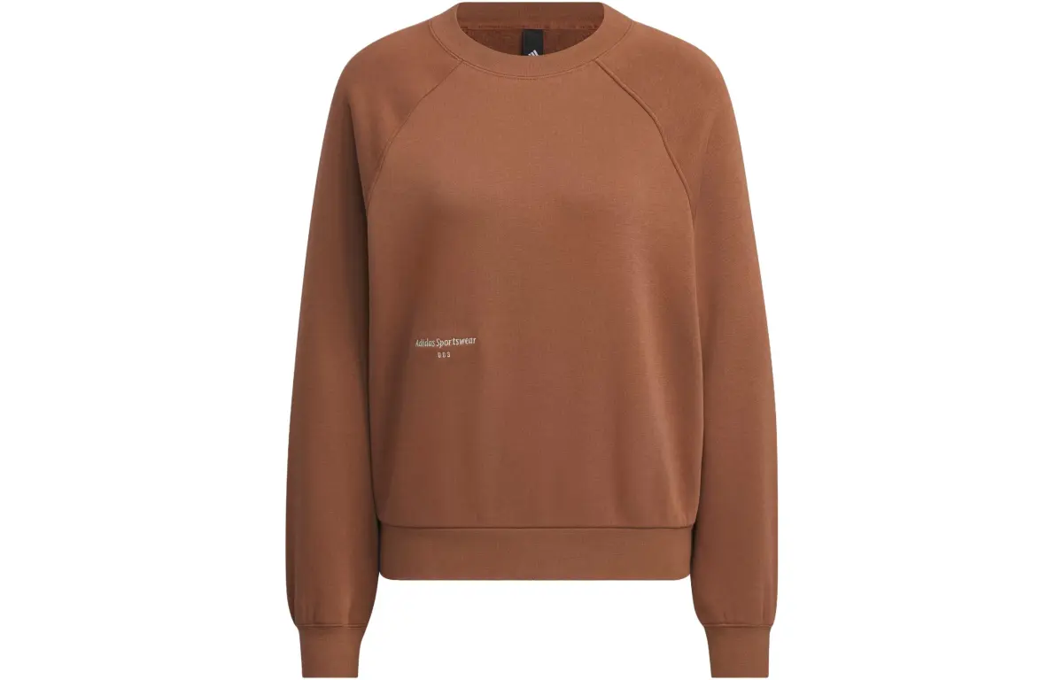 Adidas Solid Color Fleece Lined Athleisure Crew Neck Long Sleeved Sweatshirt Women's Brown