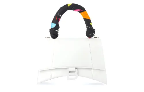 Balenciaga Hourglass Cow Leather Hourglass Bag, One Shoulder Handbag, Crossbody Bag Small Women's White
