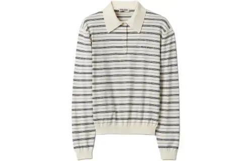 MIU MIU Logo print Striped Polo Top