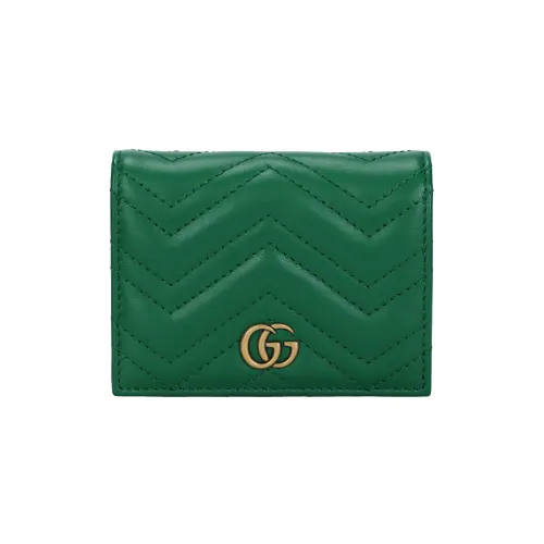 GUCCI Marmont Cow Leather Card Holder, Wallet Women's Green