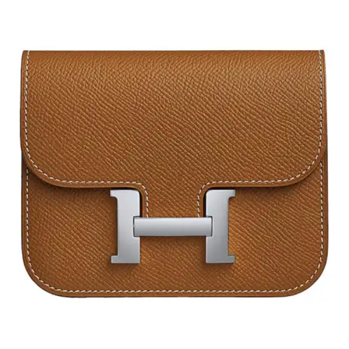 HERMES Constance Slim Silver Tone Buckle Epsom Leather Clutch Wallet Fanny Pack Regular Women's Gold