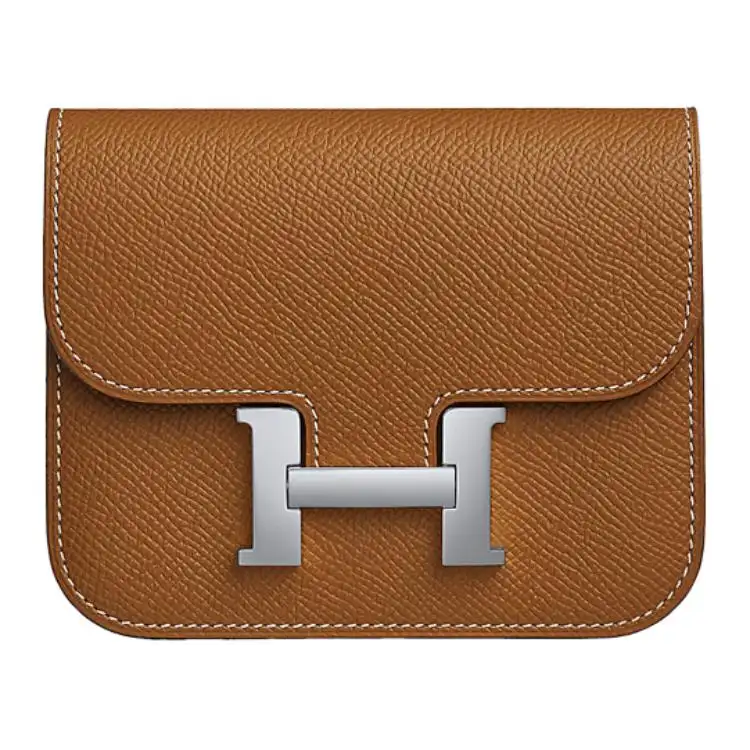HERMES Constance Slim Silver Tone Buckle Epsom Leather Clutch Wallet Fanny Pack Regular Women's Gold