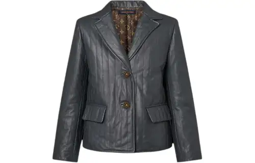 Lv Pinstripe Leather Boxy Blazer