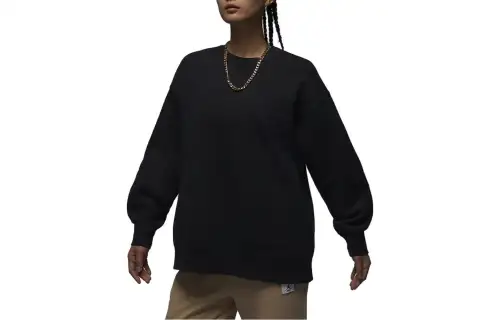 Jordan Flight Solid Color Crew Neck Fleece Lined Casual Sports Sweatshirt Women's Black