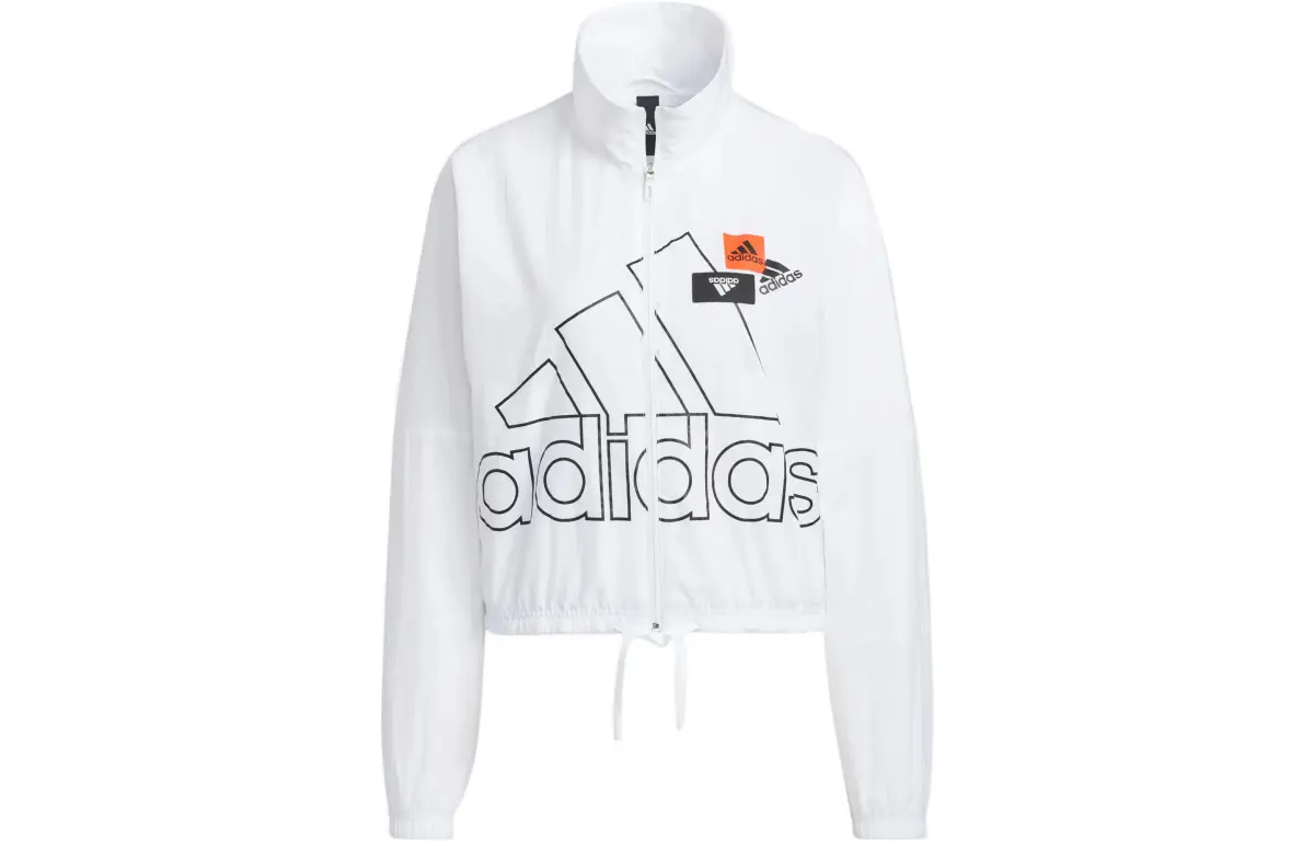 adidas Women'ss Logo Print Zip-Up Stand Collar Jacket White