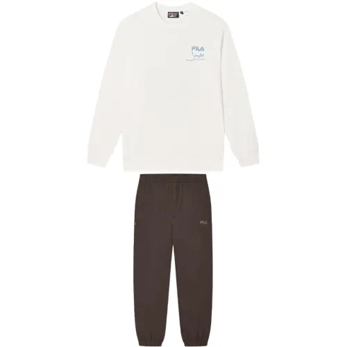 FILA Casual Sportswear Men's Cloud White+Earth Umber Crew Neck Moderate