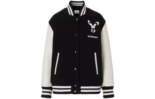 Burberry SS23 The Year Of The Rabbit Jackets Women's Black Baseball Collar Moderate Pilot