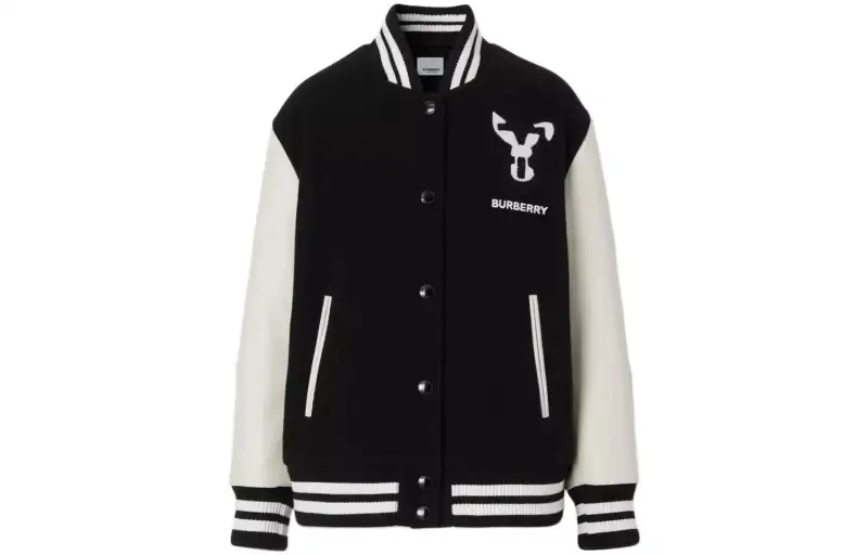 Burberry SS23 The Year Of The Rabbit Jackets Women's Black Baseball Collar Moderate Pilot