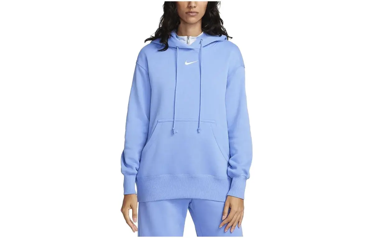 Nike Phoenix Fleece Solid Color Hooded Casual Fleece Lined Long Sleeved Sweatshirt Women's Polar Blue