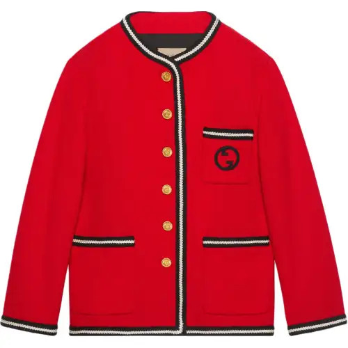 GUCCI Logo Embroidered Tweed Button-Up Jacket