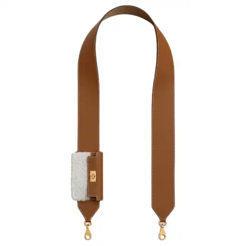 HERMES Kelly Pocket Swift Leather With Shearling Bag Straps Women's Gold & Light Beige