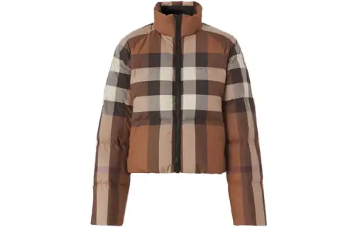 Burberry Check Cropped Puffer Jacket 'Dark Birch Brown'
