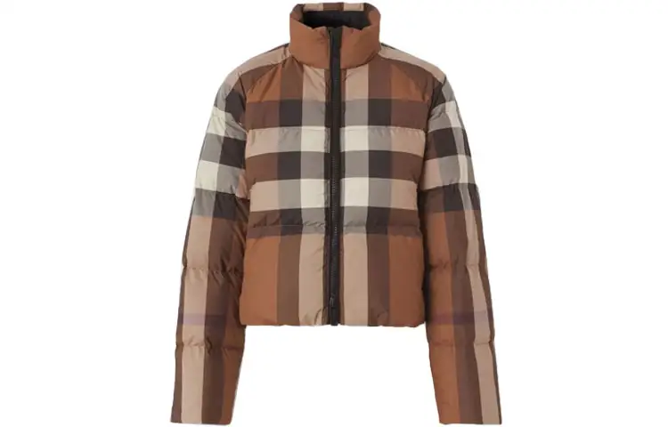 Burberry Check Cropped Puffer Jacket 'Dark Birch Brown'