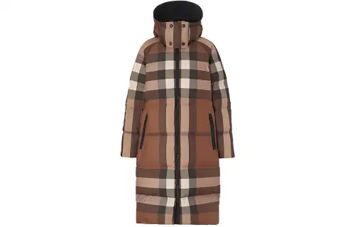 Burberry Check Print Long Puffer Coat 'Dark Birch Brown'