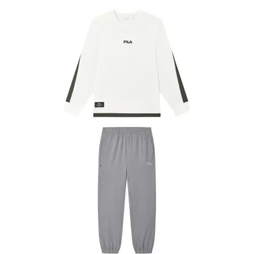 FILA Casual Sportswear Men's Clothing Sets Cloud White Top+Cloud Multi Color Gray Pants Crew Neck Moderate