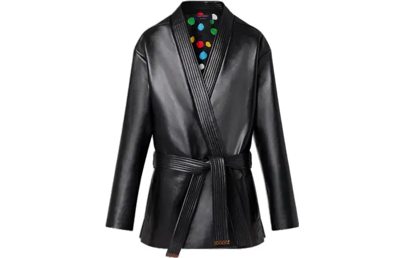 LOUIS VUITTON X Yayoi Kusama Leather Wrap Jacket Black
