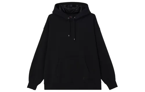 Jordan Flight Solid Color Pullover Hooded Casual Fleece Lined Sweatshirt Women's Black