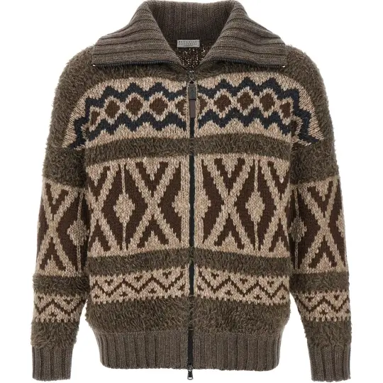 Brunello Cucinelli Jacquard Zipped Knit Cardigan