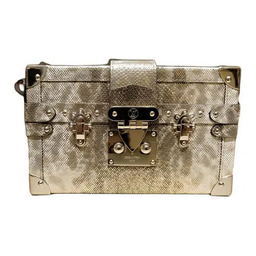 LOUIS VUITTON PETITE MALLE Snake Skin Hard Box Crossbody Bag, Shoulder Bag Women's Gold Brown