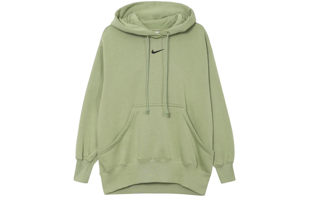 Nike Phoenix Fleece Solid Color Hooded Casual Fleece Lined Long Sleeved Sweatshirt Women's Oil Green