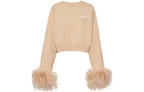 feather-trim cotton sweatshirt